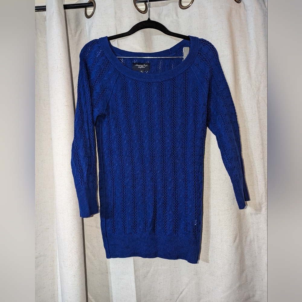 2010s Knit American Eagle Sweater Blue Cotton Blend